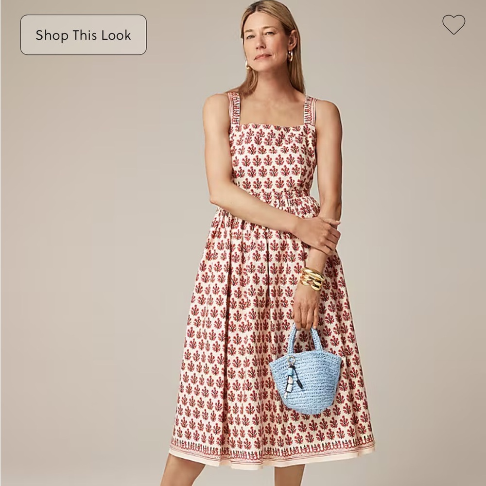 J. Crew Pink and Red Sundress Square Neck Sleeveless Apron Dress